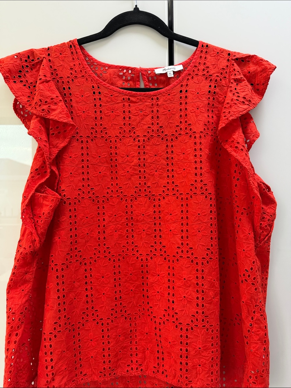 Madewell Red Eyelet Ruffle blouse